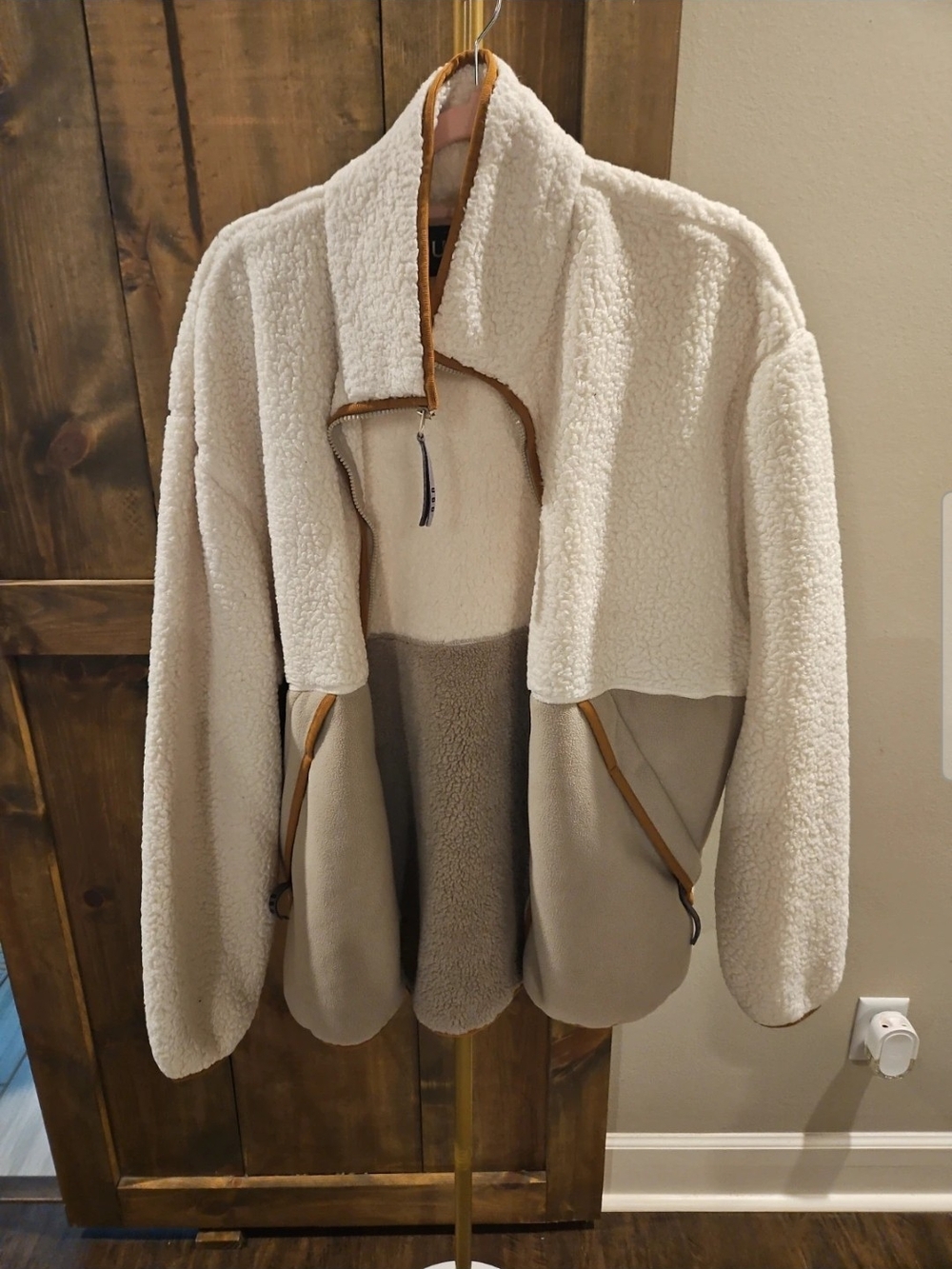 UGG Cream Sherpa Jacket with Tan Trim